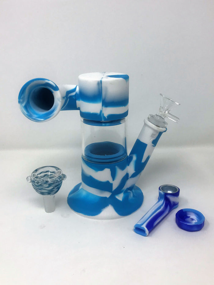 Silicone Detachable 9" Bong w/Glass 2-14mm Bowls Silicone inline Perc Hand Pipe