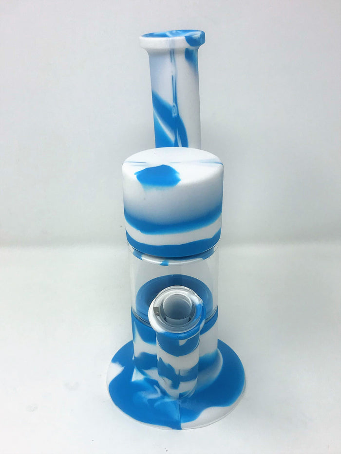 Silicone Detachable 9" Bong w/Glass 2-14mm Bowls Silicone inline Perc Hand Pipe