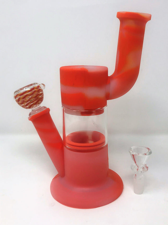 Silicone Detachable 9" Bong w/Glass 2-14mm Bowls Silicone inline Perc