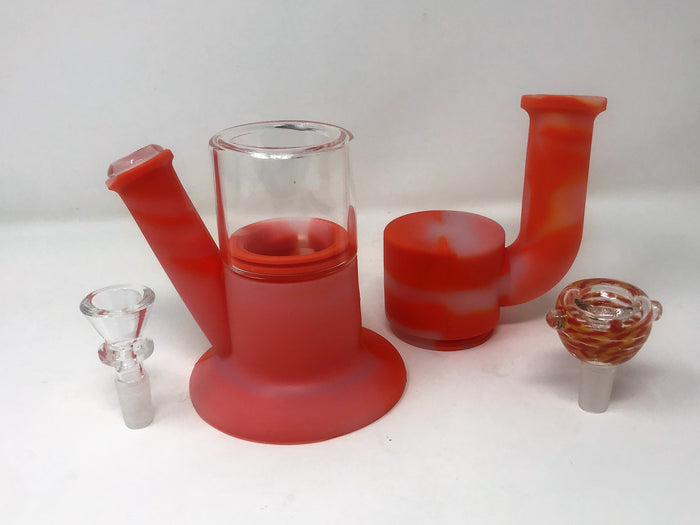 Silicone Detachable 9" Bong w/Glass 2-14mm Bowls Silicone inline Perc