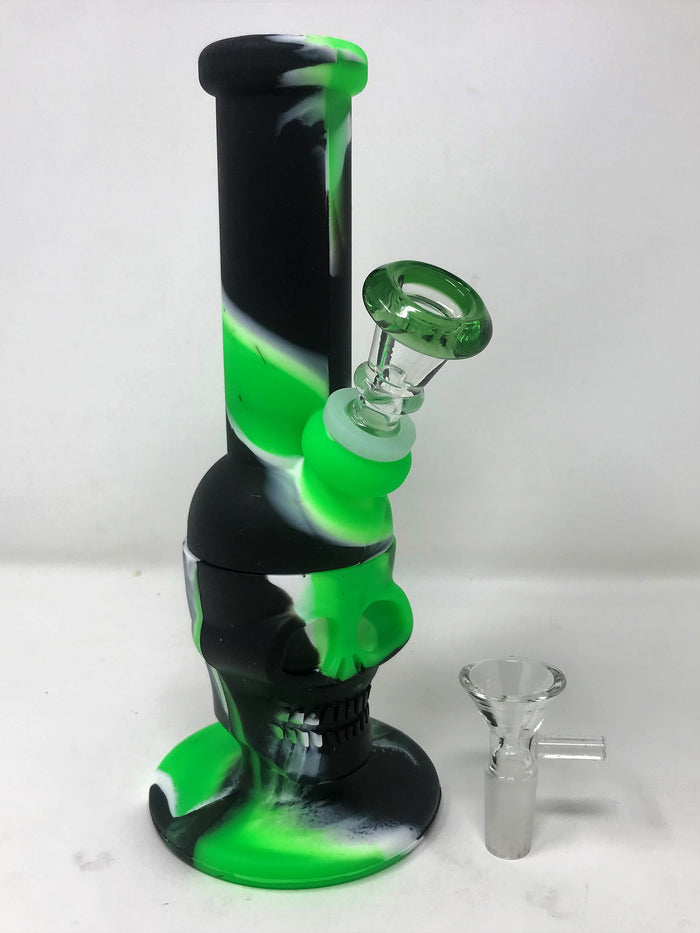 Silicone Detachable Unbreakable 8" Skull Bong 2 - 14MM Male Bowls