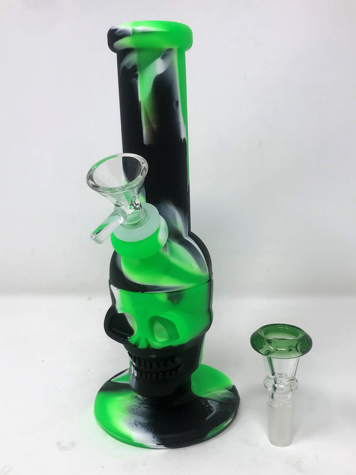 Silicone Detachable Unbreakable 8" Skull Bong 2 - 14MM Male Bowls