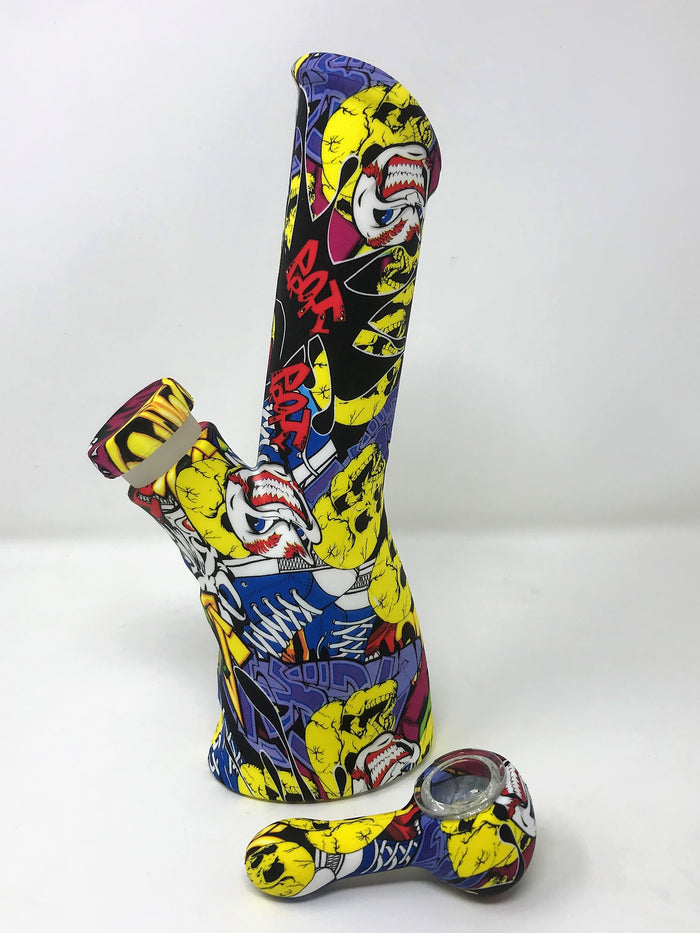 Silicone Detachable Unbreakable 8.5" Bong w/Glass Screen Bowl 3" Silicone Pipe
