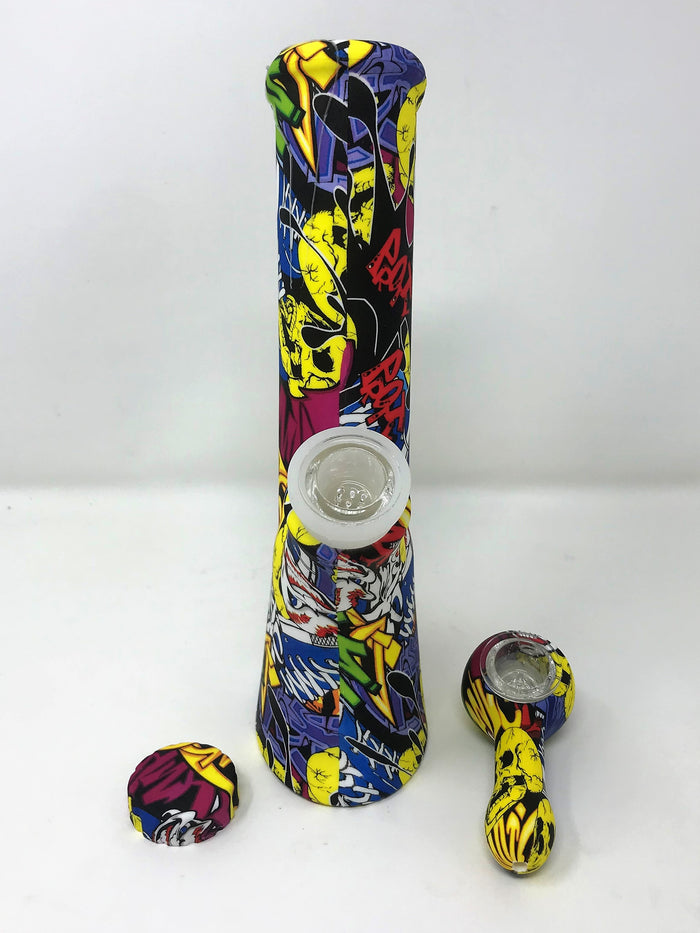 Silicone Detachable Unbreakable 8.5" Bong w/Glass Screen Bowl 3" Silicone Pipe