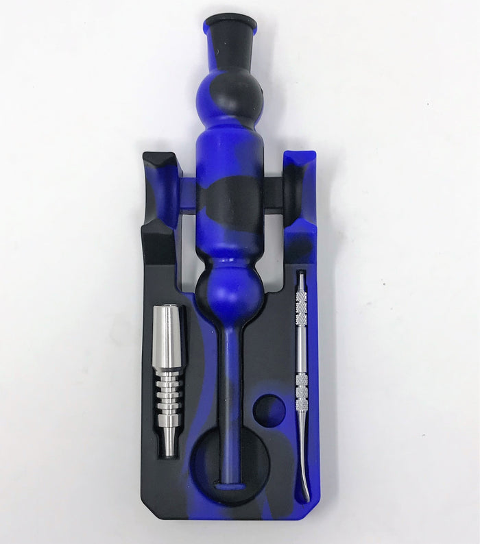 Silicone Nectar Kit w/Honey Straw Dab Tool Titanium Nail - Blue & Black