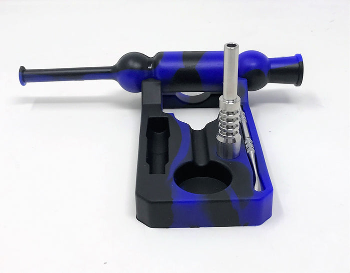Silicone Nectar Kit w/Honey Straw Dab Tool Titanium Nail - Blue & Black