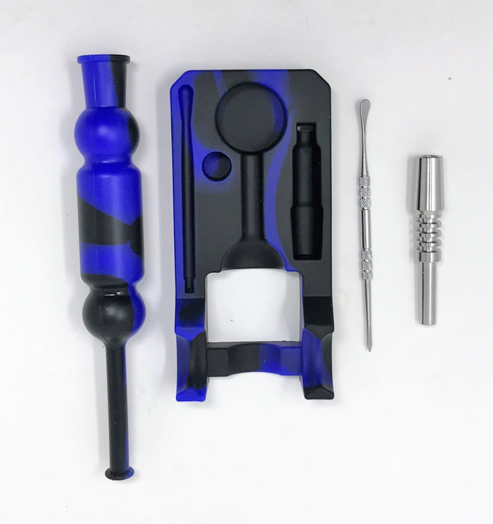 Silicone Nectar Kit w/Honey Straw Dab Tool Titanium Nail - Blue & Black
