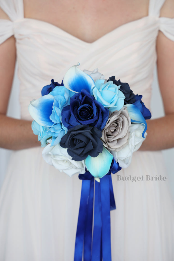 Silk Wedding Bouquet in Mixed Blues - $95.00 | Garcia