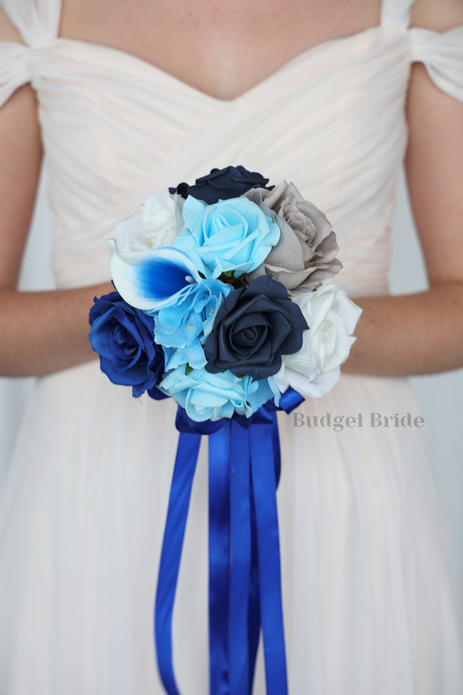 Silk Wedding Bouquet in Mixed Blues - $95.00 | Garcia