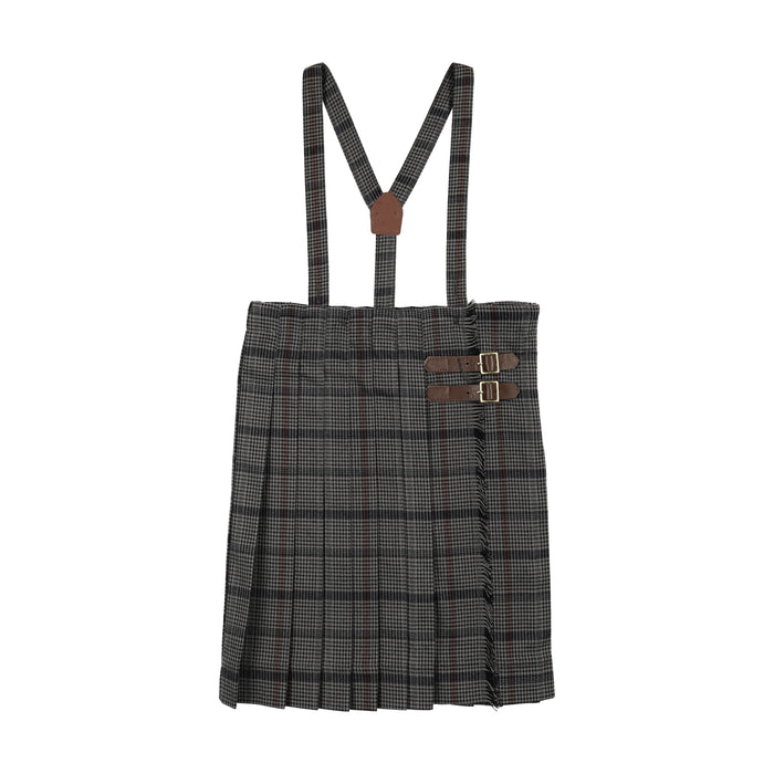 skirt plaid pleated buckles with suspenders - antique plaid
