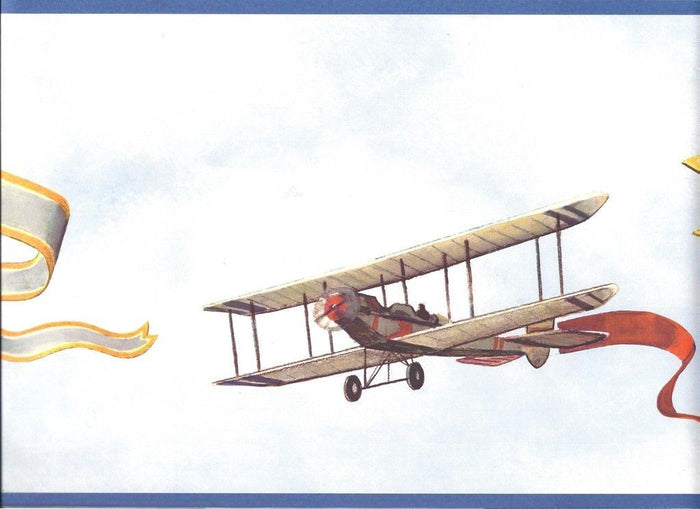 Sky's The Limit Vintage Airplane Mural on Sure Strip Wallpaper Border - all4wallswall-paper