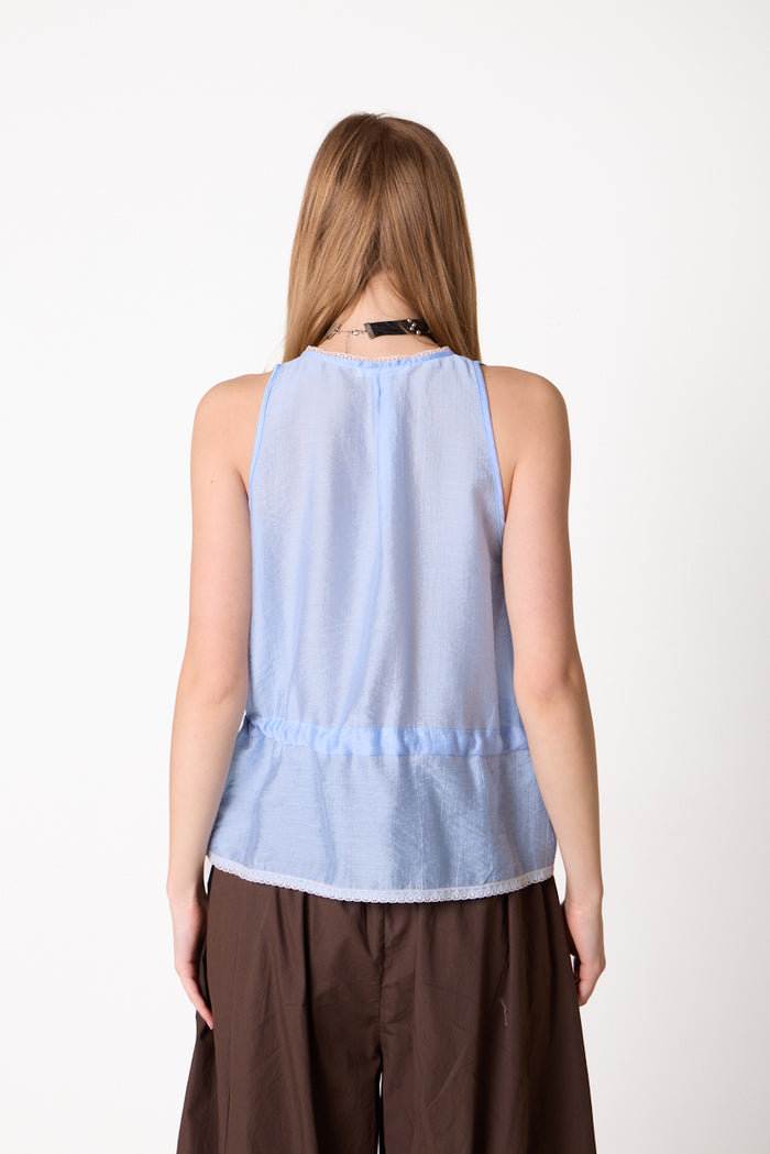 Sleeveless lightweight top with drawstring waist detail wholesale