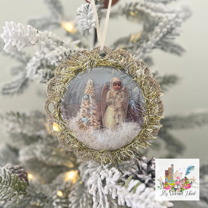 Victorian Snow Angel Emma Ornament with Bottle Brush Tree