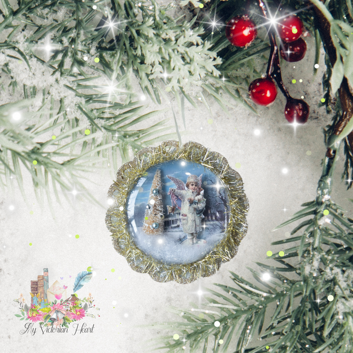Victorian Snow Angel Grace Ornament, in snow view
