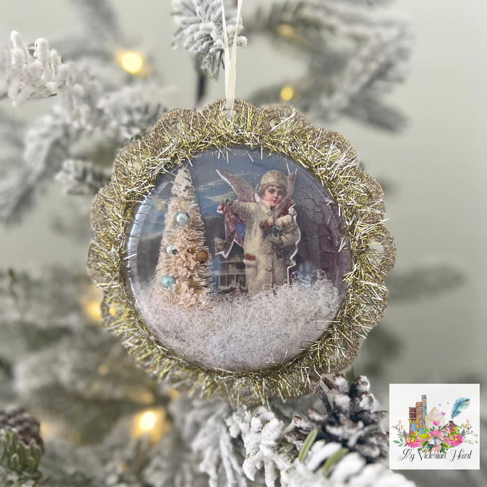 Snow Angel Grace Ornament with Tinsel and Bottle Brush Tree