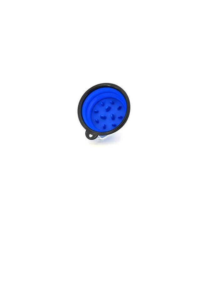 Blue collapsible silicone shaving bowl with lather agitators for travel grooming