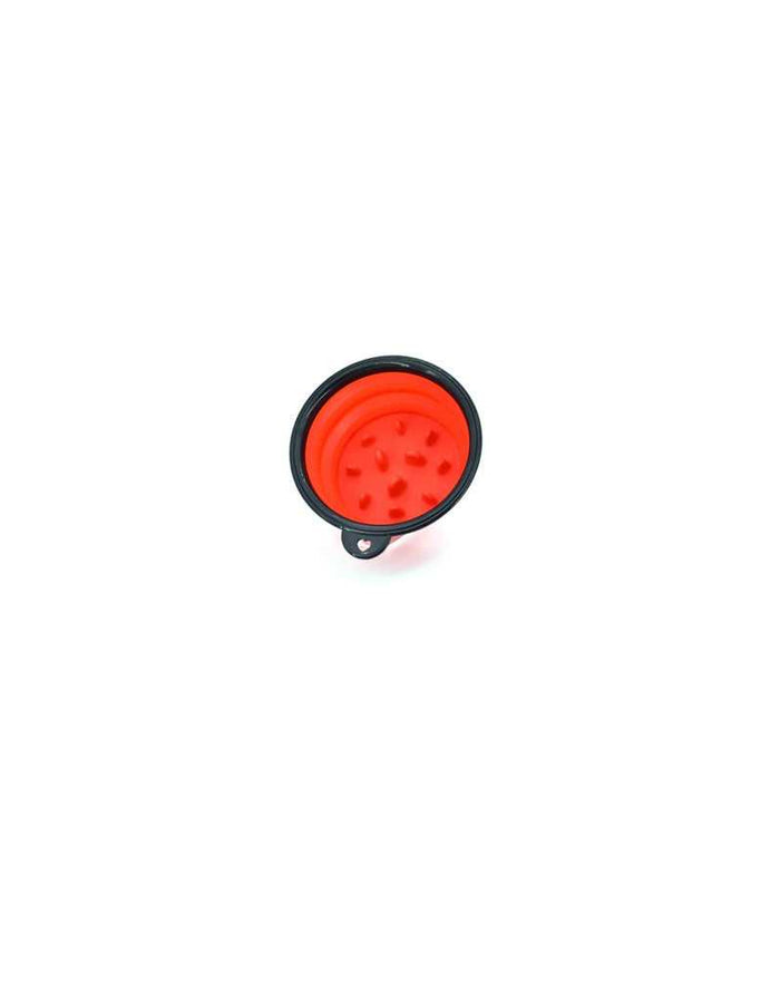 Red collapsible silicone shaving bowl with lather agitators for travel grooming