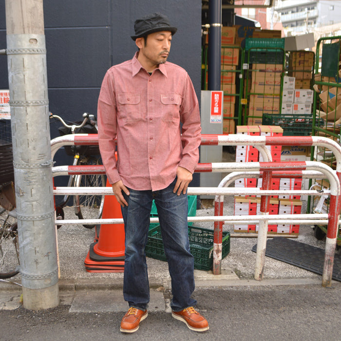 SUGAR CANE "SC29682" RED CHAMBRAY WORK SHIRT（LONG SLEEVE）