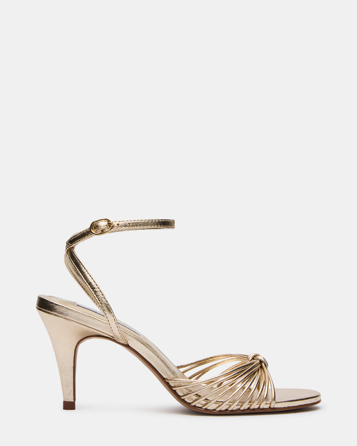 SUKI Gold Leather Strappy Women's Heel | Steve Madden