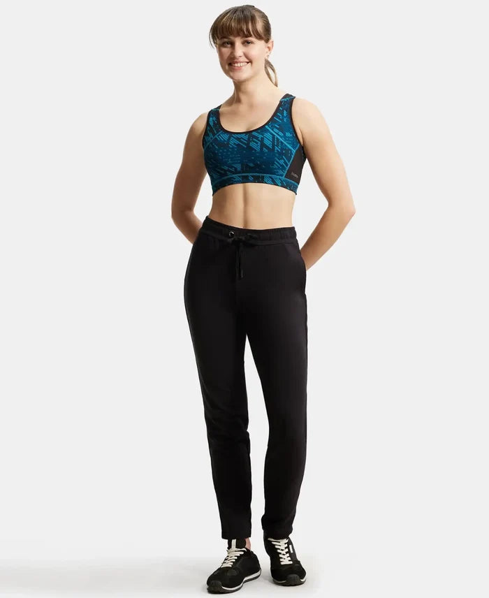 Super Combed Cotton Elastane Stretch French Terry Straight Fit Trackpants with Side Pockets - Black