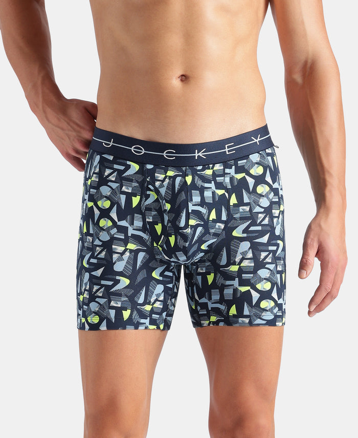 Super Combed Cotton Elastane Stretch Printed Boxer Brief with Ultrasoft Waistband - Navy, White & Dusk Blue