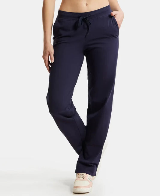 Super Combed Cotton Elastane Stretch Relaxed Fit Trackpants With Side Pockets - Navy Blazer