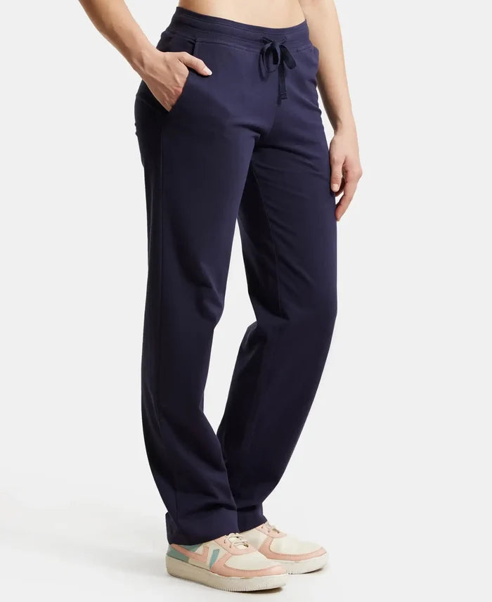 Super Combed Cotton Elastane Stretch Relaxed Fit Trackpants With Side Pockets - Navy Blazer