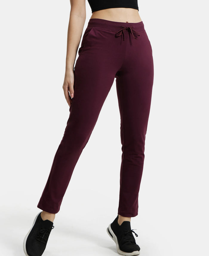 Super Combed Cotton Elastane Slim Fit Trackpants With Side Pockets - Wine Tasting-5