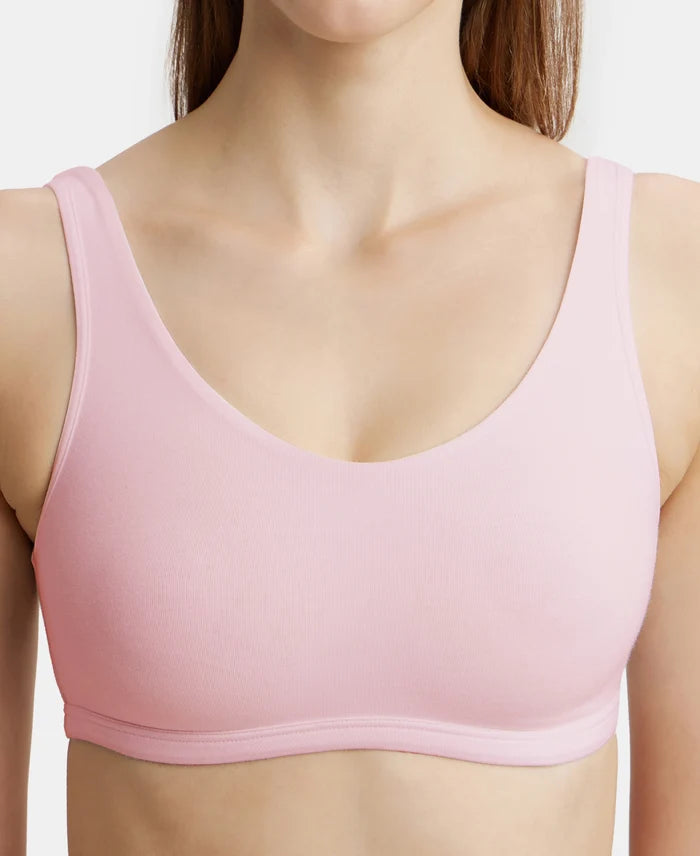 Super Combed Cotton Elastane Stretch Slip On Lounge Bra With StayFresh Treatment - Crush N Blush