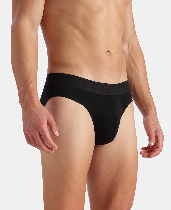 Super Combed Cotton Elastane Stretch Solid Brief with Ultrasoft Waistband - Black