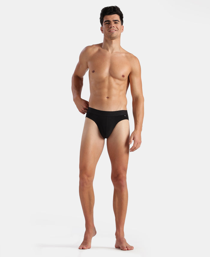 Super Combed Cotton Elastane Stretch Solid Brief with Ultrasoft Waistband - Black