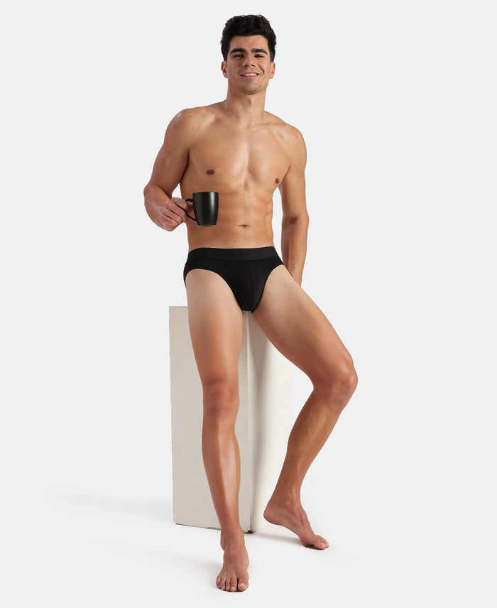 Super Combed Cotton Elastane Stretch Solid Brief with Ultrasoft Waistband - Black