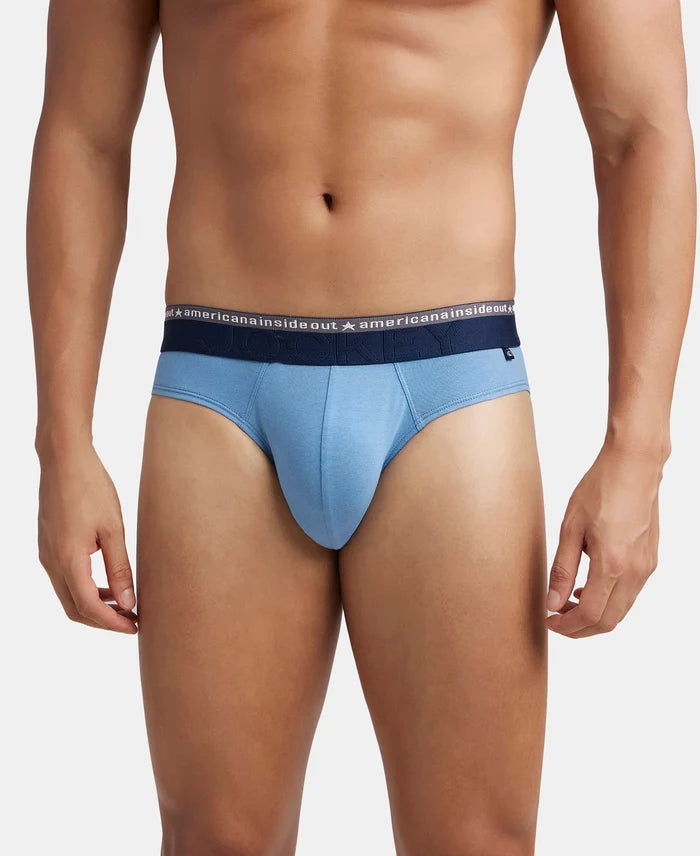 Super Combed Cotton Elastane Stretch Solid Brief with Ultrasoft Waistband - Blue Heaven (Pack of 2)