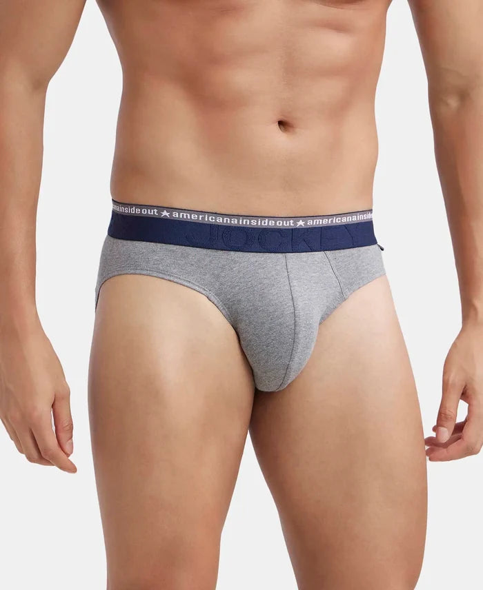 Super Combed Cotton Elastane Stretch Solid Brief with Ultrasoft Waistband - Mid Grey Melange-2