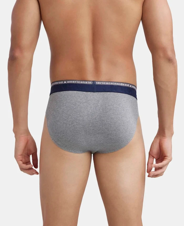 Super Combed Cotton Elastane Stretch Solid Brief with Ultrasoft Waistband - Mid Grey Melange-3