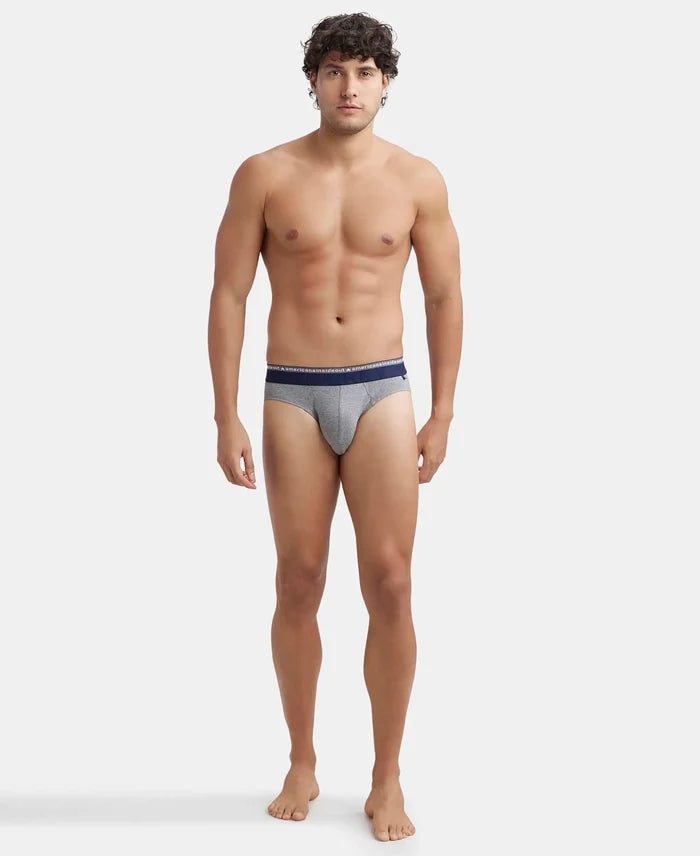 Super Combed Cotton Elastane Stretch Solid Brief with Ultrasoft Waistband - Mid Grey Melange-4