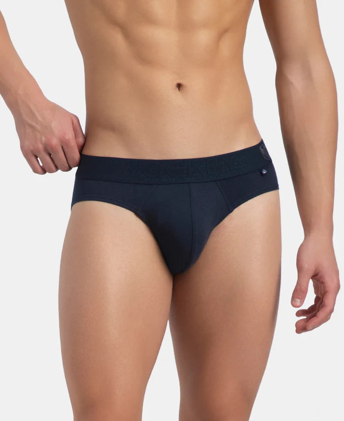 Super Combed Cotton Elastane Stretch Solid Brief with Ultrasoft Waistband - Navy