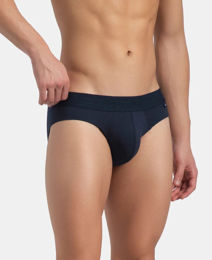 Super Combed Cotton Elastane Stretch Solid Brief with Ultrasoft Waistband - Navy