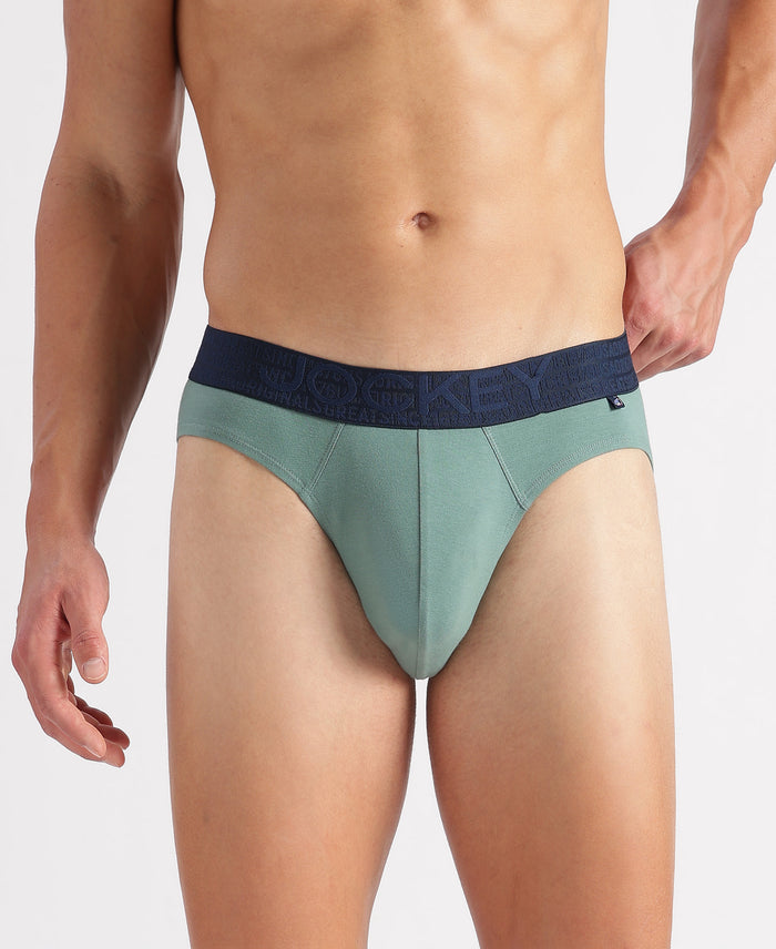 Super Combed Cotton Elastane Stretch Solid Brief with Ultrasoft Waistband - Navy & Green (Pack of 2)