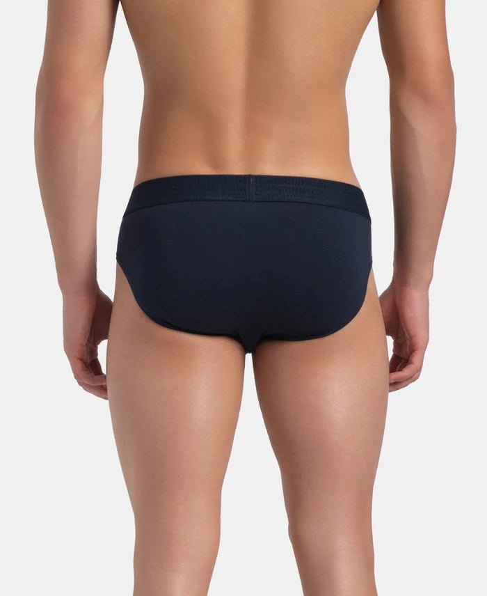 Super Combed Cotton Elastane Stretch Solid Brief with Ultrasoft Waistband - Navy