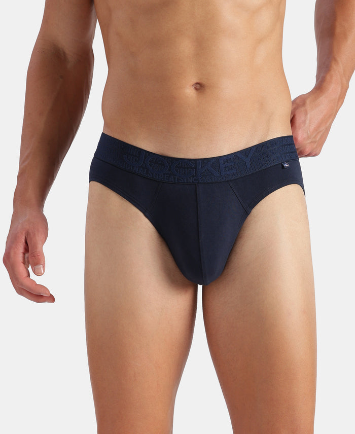Super Combed Cotton Elastane Stretch Solid Brief with Ultrasoft Waistband - Navy & Green (Pack of 2)