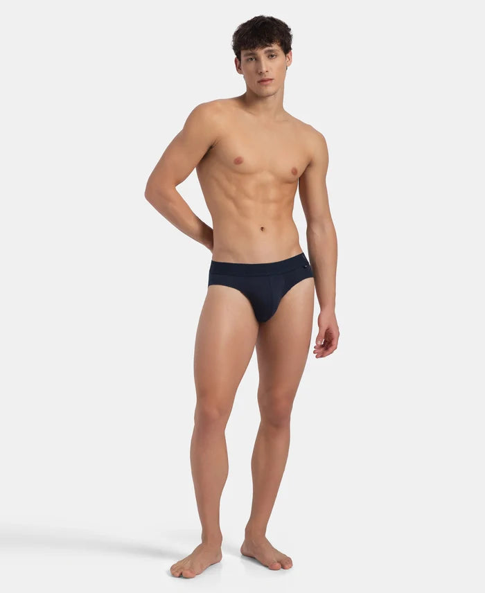 Super Combed Cotton Elastane Stretch Solid Brief with Ultrasoft Waistband - Navy