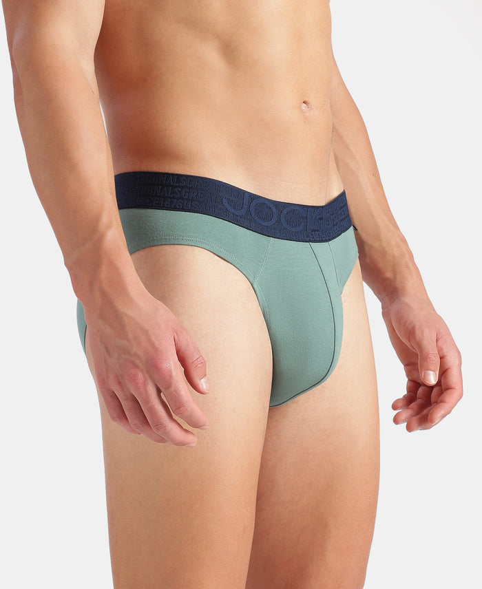 Super Combed Cotton Elastane Stretch Solid Brief with Ultrasoft Waistband - Navy & Green (Pack of 2)