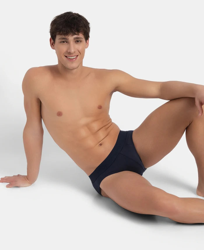 Super Combed Cotton Elastane Stretch Solid Brief with Ultrasoft Waistband - Navy