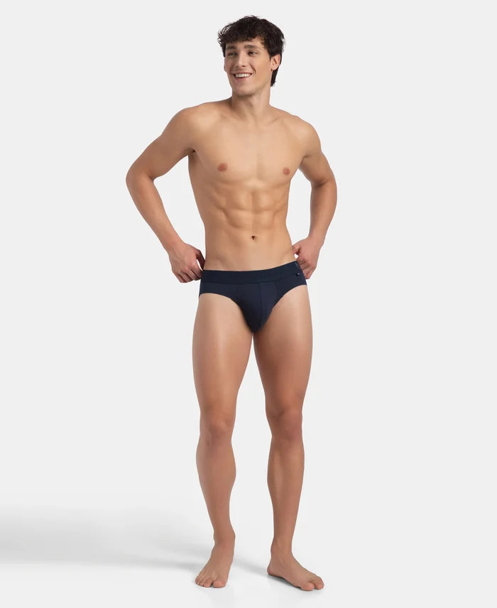 Super Combed Cotton Elastane Stretch Solid Brief with Ultrasoft Waistband - Navy