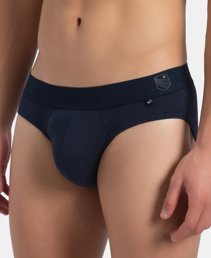 Super Combed Cotton Elastane Stretch Solid Brief with Ultrasoft Waistband - Navy