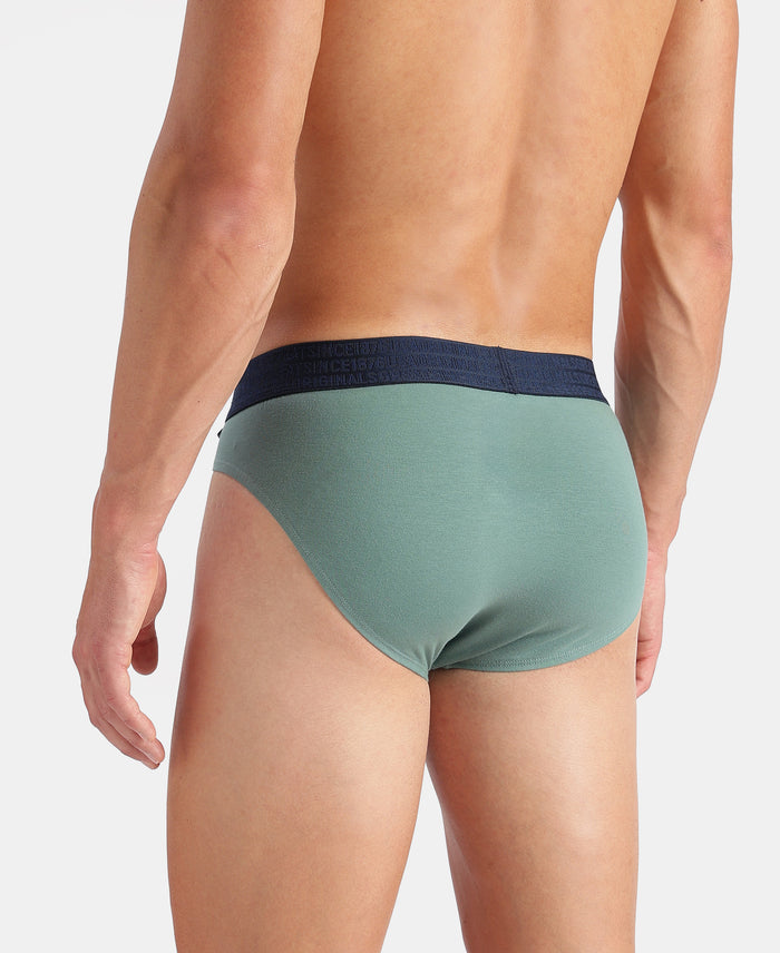 Super Combed Cotton Elastane Stretch Solid Brief with Ultrasoft Waistband - Navy & Green (Pack of 2)