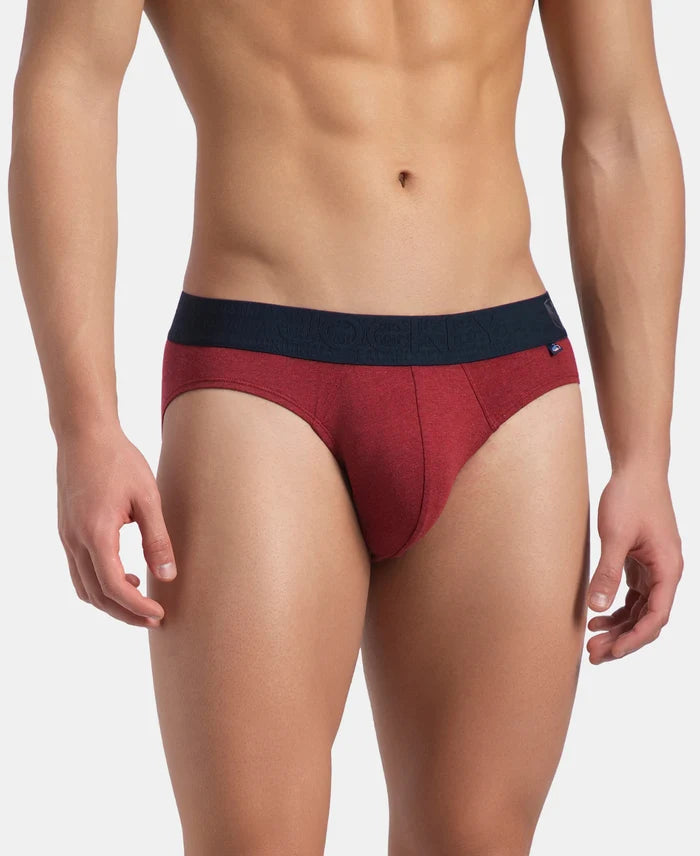 Super Combed Cotton Elastane Stretch Solid Brief with Ultrasoft Waistband - Red Melange