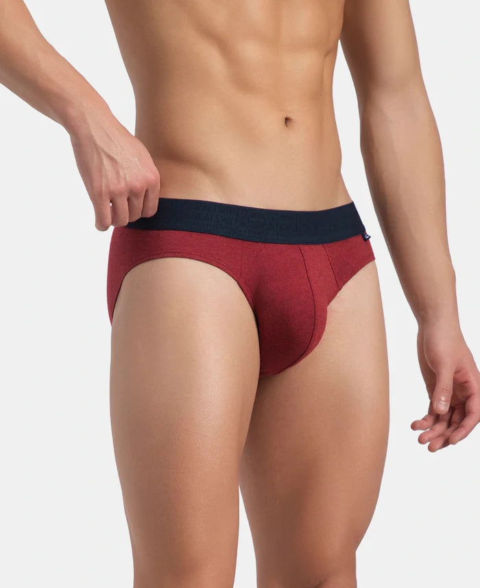 Super Combed Cotton Elastane Stretch Solid Brief with Ultrasoft Waistband - Red Melange