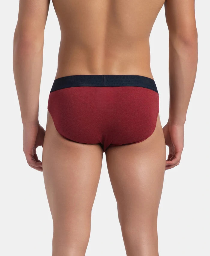 Super Combed Cotton Elastane Stretch Solid Brief with Ultrasoft Waistband - Red Melange